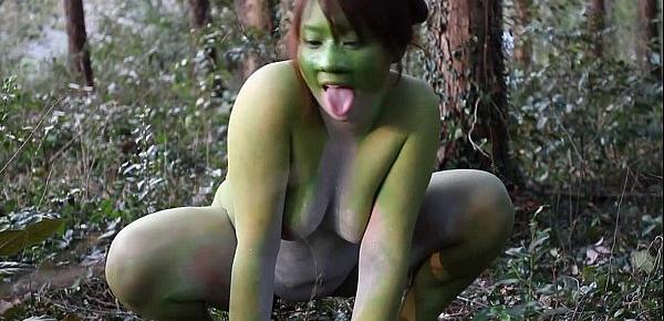  Stark naked Japanese fat frog lady in the swamp HD